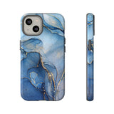 Coque de téléphone | Marbre bleu avec des stries dorées