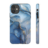 Coque de téléphone | Marbre bleu avec des stries dorées