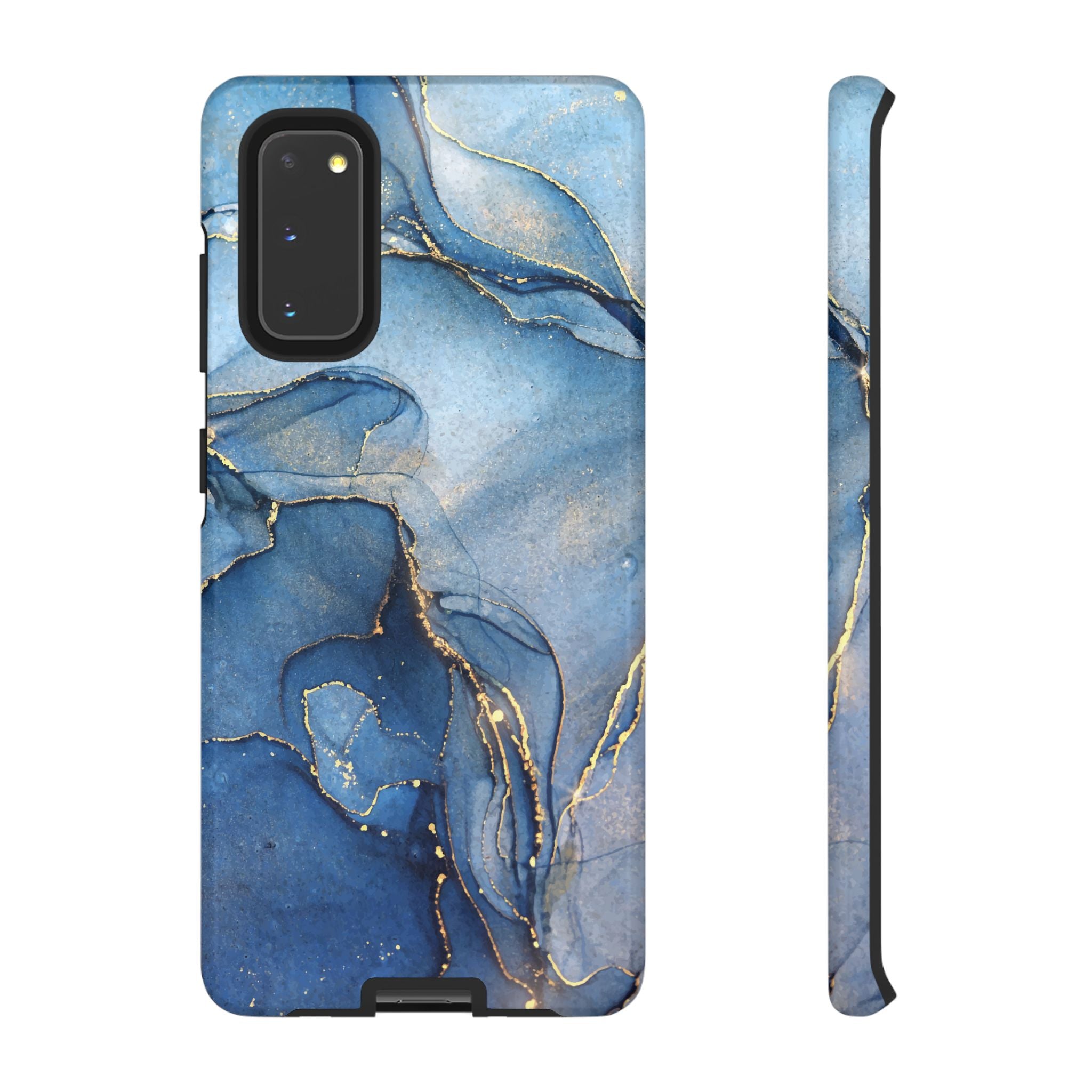 Coque de téléphone | Marbre bleu avec des stries dorées