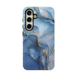 Coque de téléphone | Marbre bleu avec des stries dorées